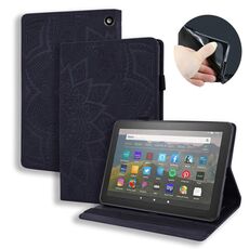 Per Amazon Fire HD 8 (2020) Custodia in pelle con ribaltina orizzontale in rilievo con trama di vitello con supporto, slot per schede e cornice per foto (nera)