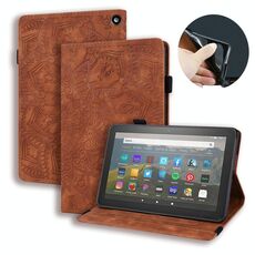 Per Amazon Fire HD 8 (2020) Custodia in pelle con ribaltina orizzontale in rilievo con trama di vitello con supporto, slot per schede e cornice per foto (marrone)
