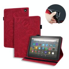 Per Amazon Fire HD 8 (2020) Custodia in pelle con ribaltina orizzontale in rilievo con trama di vitello con supporto, slot per schede e cornice per foto (rossa)