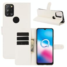 Custodia protettiva flip orizzontale per Alcatel 3X 2020 Litchi Texture con supporto e slot per schede e portafoglio (bianco)