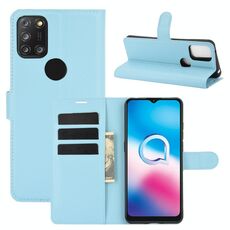 Per Alcatel 3X 2020 Custodia protettiva a vibrazione orizzontale con struttura litchi con supporto e slot per schede e portafoglio (blu)
