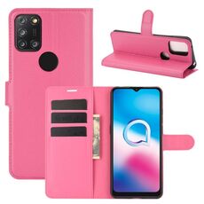 Per Alcatel 3X 2020 Litchi Texture Custodia protettiva a vibrazione orizzontale con supporto e slot per schede e portafoglio (rosa rossa)