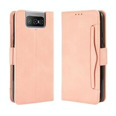 Per Asus Zenfone 7 ZS670KS / Zenfone 7 Pro ZS671KS Custodia a portafoglio in pelle con motivo a pelle di vitello Sl con slot per scheda separato (rosa)