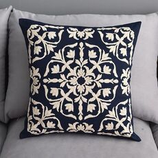 Fodera per cuscino con ricamo in cordoncino di cotone senza anima, dimensioni: 50x50 cm (blu)
