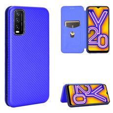 Per Vivo Y20 / Y20i (indiano) Fibra di carbonio Texture Flip orizzontale magnetico TPU + PC + Custodia in pelle PU con slot per scheda (blu)