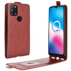 Per Alcatel 3X 2020 R64 Custodia protettiva in pelle a rotazione verticale singola con slot per schede e cornice per foto (marrone)