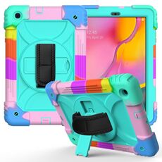 Per Samsung Galaxy Tab A 10.1 (2019) T510 / T515 Custodia combinata antiurto PC + silicone con supporto e tracolla e tracolla (colorata + verde menta)