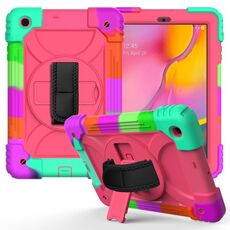 Per Samsung Galaxy Tab A 10.1 (2019) T510 / T515 Custodia combinata antiurto PC + silicone con supporto e tracolla e tracolla (colorata + rosa rossa)