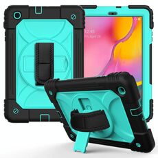 Per Samsung Galaxy Tab A 10.1 (2019) T510 / T515 Custodia combinata antiurto PC + silicone con supporto e tracolla e tracolla (nero + verde menta)