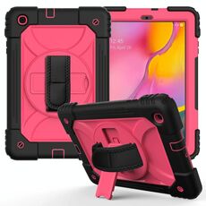 Per Samsung Galaxy Tab A 10.1 (2019) T510 / T515 Custodia combinata antiurto PC + silicone con supporto e tracolla e tracolla (nero + rosa rossa)