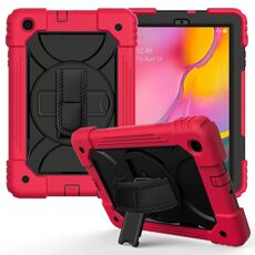 Per Samsung Galaxy Tab A 10.1 (2019) T510 / T515 Custodia combinata antiurto PC + silicone con supporto e tracolla e tracolla (rosso + nero)