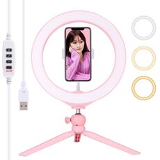 Pulluz 10.2 pollici 26cm Selfie Beauty Light + Desktop Tripod Mount USB 3 Modalità Dimmable LED Anello Vlogging Selfie Photography Photography Photography Lights with Cold Shoe Treppiede Ball Ball & Phone Morsetto (Rosa)