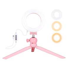 PULUZ 4,7 pollici 12 cm luce + supporto treppiede da tavolo USB 3 modalità dimmerabile LED anello vlogging selfie fotografia luci video con scarpa fredda testa a sfera treppiede (rosa)