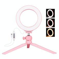 PULUZ 6,2 pollici 16 cm luce + supporto treppiede da tavolo USB 3 modalità dimmerabile LED anello vlogging selfie fotografia luci video con scarpa fredda testa a sfera treppiede (rosa)