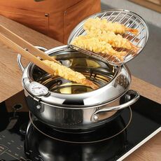 Pentola per friggitrice in acciaio inossidabile 304 Pentola per ispessimento multifunzionale a temperatura controllata per uso domestico, dimensioni: 24 cm