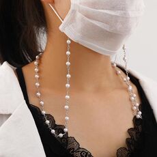 Cordino per maschera anti-smarrimento Catena per maglione con perle Cordino per maschera multiuso Catena per occhiali (Argento)