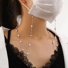 Catena per occhiali con cordino da appendere, perla, retrò, fatto a mano, multiuso, anti-smarrimento (Argento)