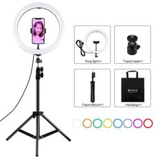 PULUZ 11,8 pollici 30 cm Luce + 1,1 m Montaggio su treppiede Superficie curva RGBW Dimmerabile LED Anello Vlogging Fotografia Luci video Kit di trasmissione live con testa a sfera treppiede e morsetto per telefono (nero)