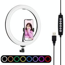 PULUZ 11,8 pollici 30 cm superficie curva USB 10 modalità 8 colori RGBW dimmerabile LED anello Vlogging fotografia luci video con testa a sfera treppiede e morsetto per telefono (nero)
