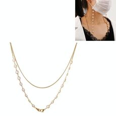 Maschera Anti-Perso Catena da Appendere Rotonda Perla Fatta a Mano Multiuso Catena per Maglione Catena per Occhiali(Oro)