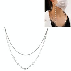 Maschera Anti-Perso Catena da Appendere Rotonda Perla Fatta a Mano Multiuso Catena per Maglione Catena per Occhiali(Argento)