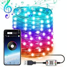 RGB USB LED Filo di rame Corda luminosa Decorazione festiva Stringa luminosa Bluetooth Controllo APP mobile, Lunghezza: 2 m 20 LED