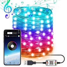 RGB USB LED Filo di rame Corda luminosa Decorazione festiva Stringa luminosa Bluetooth Controllo APP mobile, Lunghezza: 5 m 50 LED