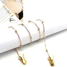 Corda decorativa anti-smarrimento per maschera, cordino per maschera, stile clip, stile: catena di perline (oro)