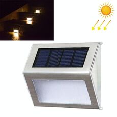 2PCS Solar Steel 3 LED Stair Wall Lamp Outdoor Garden Fence Light (Warm Light)