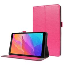 Per Huawei MatePad T8 Custodia in pelle a vibrazione orizzontale con struttura a cavallo pazzo con supporto pieghevole a 2 e slot per scheda (rosa rossa)