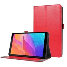 Per Huawei MatePad T8 Custodia in pelle a vibrazione orizzontale con struttura a cavallo pazzo con supporto pieghevole a 2 e slot per scheda (rosso)