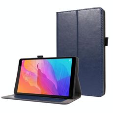 Per Huawei MatePad T8 Custodia in pelle a vibrazione orizzontale con struttura a cavallo pazzo con supporto pieghevole a 2 e slot per scheda (blu scuro)
