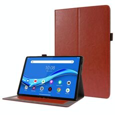 Per Lenovo Tab M10 Custodia in pelle a ribaltamento orizzontale con struttura a cavallo pazzo con supporto pieghevole a 2 e slot per scheda (marrone)