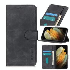 Per Samsung Galaxy S21 Ultra 5G KHAZNEH Custodia in pelle con vibrazione orizzontale in PU + TPU con texture retrò con supporto e slot per schede e portafoglio (nero)