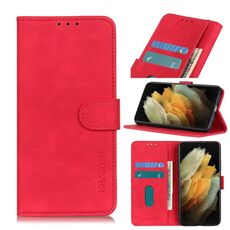 Per Samsung Galaxy S21 Ultra 5G KHAZNEH Custodia in pelle con vibrazione orizzontale in PU + TPU con texture retrò con supporto e slot per schede e portafoglio (rosso)