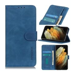 Per Samsung Galaxy S21 Ultra 5G KHAZNEH Custodia in pelle con vibrazione orizzontale in PU + TPU con texture retrò con supporto e slot per schede e portafoglio (blu)