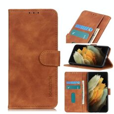 Per Samsung Galaxy S21 Ultra 5G KHAZNEH Custodia in pelle con vibrazione orizzontale in PU + TPU con texture retrò con supporto, slot per schede e portafoglio (marrone)