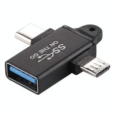 Adattatore in lega di alluminio da USB 3.0 femmina a tipo C / USB-C maschio + micro maschio (nero)