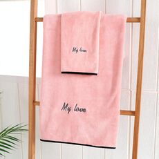 Asciugamano da bagno in fibra assorbente morbida e spessa, specifica: asciugamano + asciugamano da bagno (rosa)