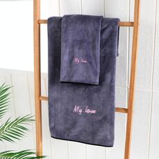Asciugamano da bagno in fibra assorbente morbida e spessa, specifica: asciugamano + asciugamano da bagno (grigio)