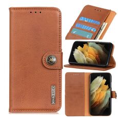 Per Samsung Galaxy S21 Plus 5G KHAZNEH Custodia in pelle a vibrazione orizzontale con struttura in pelle di vacchetta con supporto, slot per schede e portafoglio (marrone)