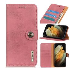 Per Samsung Galaxy S21 Ultra 5G KHAZNEH Custodia in pelle a vibrazione orizzontale con struttura in vacchetta con supporto e slot per schede e portafoglio (rosa)