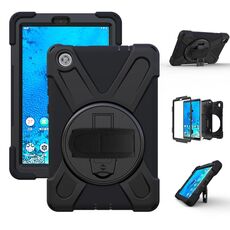 Per Lenovo Tab M8 Custodia protettiva antiurto in silicone colorato + PC con supporto e tracolla e tracolla (nera)