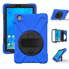 Per Lenovo Tab M8 Custodia protettiva antiurto in silicone colorato + PC con supporto e cinghia per impugnatura e tracolla (blu)