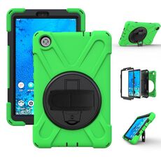Per Lenovo Tab M8 Custodia protettiva antiurto in silicone colorato + PC con supporto e cinghia per impugnatura e tracolla (verde)