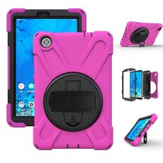 Per Lenovo Tab M8 Custodia protettiva antiurto in silicone colorato + PC con supporto e cinghia per impugnatura e tracolla (rosa rossa)