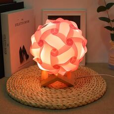 Lampada da comodino per camera da letto creativa Lampada da notte per camera romantica rotonda USB con base in legno, stile: prodotto finito (rosa)