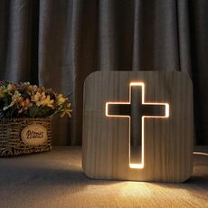 Lampada da tavolo artigianale in legno di pino da 2,5 W Luce notturna a LED in legno (luce bianca calda)