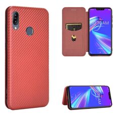 Per Asus Zenfone Max (M2) ZB633KL Custodia in fibra di carbonio con struttura magnetica a vibrazione orizzontale TPU + PC + Custodia in pelle PU con slot per scheda (marrone)