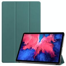 Per Lenovo Tab P11 TB-J606F / Tab P11 5G Custodia per tablet in pelle Custer con struttura a tre pieghe (verde scuro)